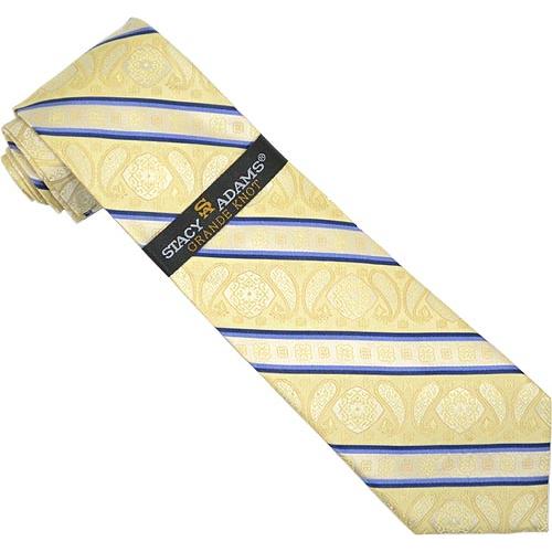 Stacy Adams Collection SA073 Canary Yellow / Navy / Sky Blue Diagonal Paisley Design 100% Woven Silk Necktie/Hanky Set